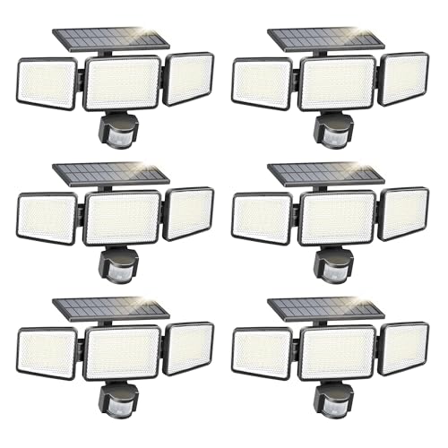 Philips Solar Security Light Outdoor 302 LED 1200lm，Solar-Powered Waterproof Wall-Mounted Flood Light w/PIR Motion Sensor, 3 Heads, IP65 Waterproof, 3 Modes 6 Packs - Image 1