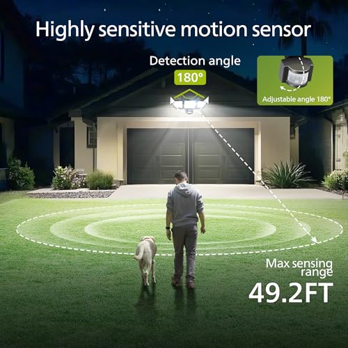 Philips Solar Security Light Outdoor 302 LED 1200lm，Solar-Powered Waterproof Wall-Mounted Flood Light w/PIR Motion Sensor, 3 Heads, IP65 Waterproof, 3 Modes 6 Packs - Image 4