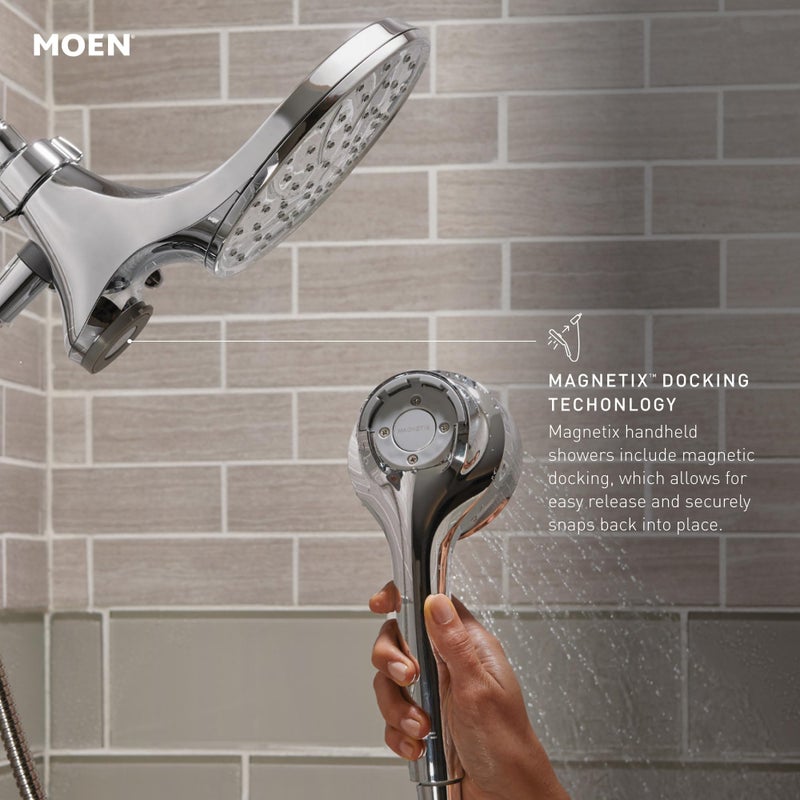 Moen Engage Magnetix Spot Resist Brushed Nickel 3.5-Inch Six-Function Detachable Handheld Showerhead with Magnetic Docking System, 26100SRN - Image 4