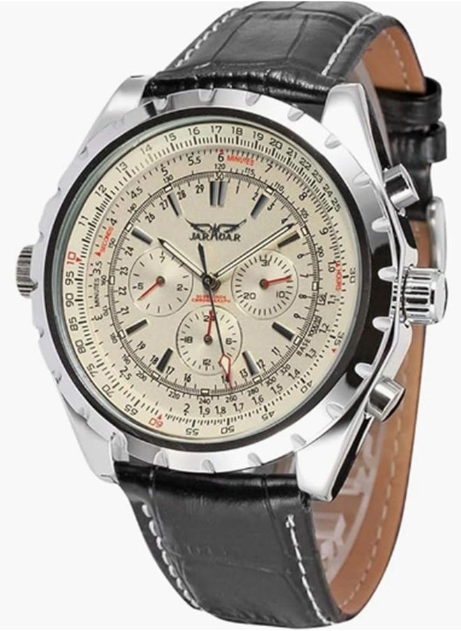 JARAGAR Men's Automatic Mechanical Watch Fashion For Men Round Leather Strap Digital Face Automatic Mechanical  Three-Eye Six-Pin Calendar Week With Watch Box  - Image 2