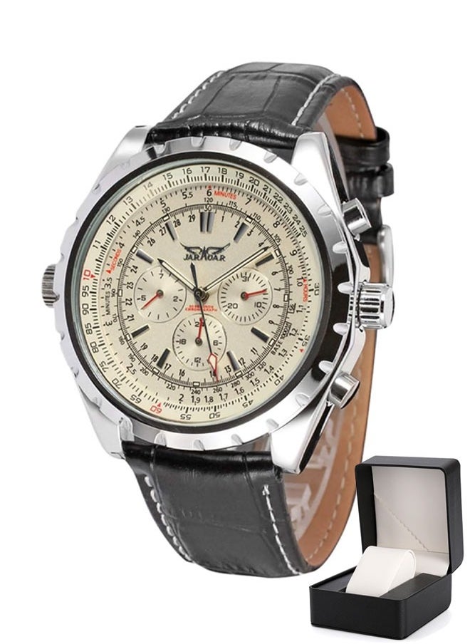 JARAGAR Men's Automatic Mechanical Watch Fashion For Men Round Leather Strap Digital Face Automatic Mechanical  Three-Eye Six-Pin Calendar Week With Watch Box  - Image 1