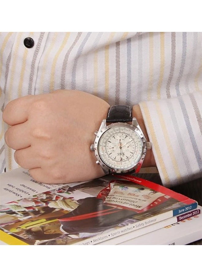 JARAGAR Men's Automatic Mechanical Watch Fashion For Men Round Leather Strap Digital Face Automatic Mechanical  Three-Eye Six-Pin Calendar Week With Watch Box  - Image 3