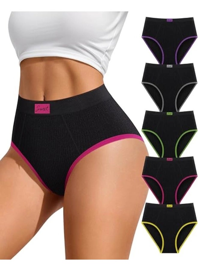 ShebSheb - 5-Pack Women's Pantie High Waisted High-Cut Stretch Briefs Comfy Cheeky Postpartum C Section Panties - Image 1
