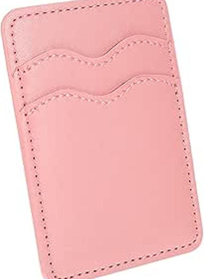 Pink Pu Leather Sticky Phone Wallet Card Holder Dual Slot for Women - Image 1