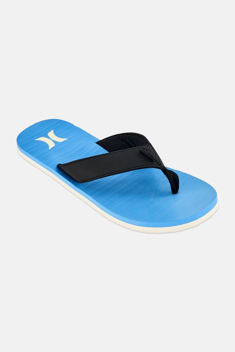 Hurley Men Brand Logo Slip On Slippers, Blue - Image 1