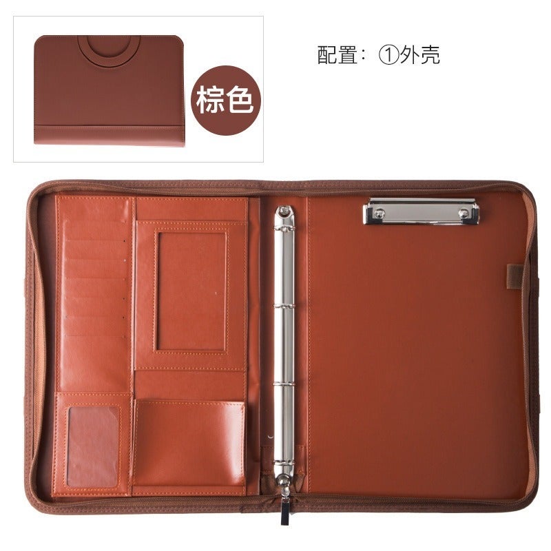 Zhe Ben Hang Multifunctional Leather A4 Zipper File Folder with Handle, Large Capacity Business Meeting Manager Organizer - Image 1
