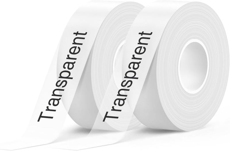 SUPVAN E10 & E11 Label Maker Tape, Transparent 2 Rolls 0.59in Ã— 19.7ft (15mm Ã— 6m) Genuine Continuous Laminated Thermal Label Tape Refill, Waterproof Oilproof Auto Detect Labels, Black on Transparent - Image 1