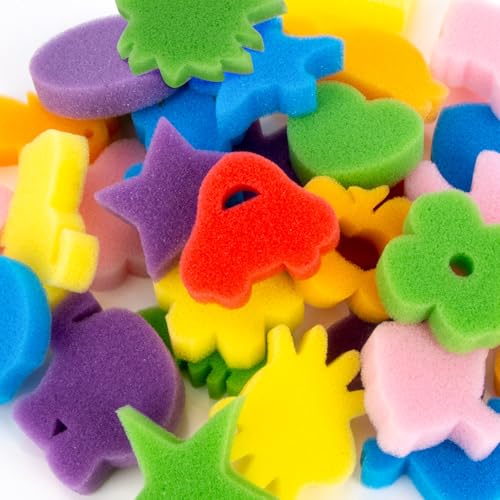 RAINFLOW 30PCS Sponge Painting Shapes Assorted Pattern Early Learning SpongeColorful DIY Painting Animal Number ShapesRandom Colors for Graffiti PaintCraft Supplies - Image 1