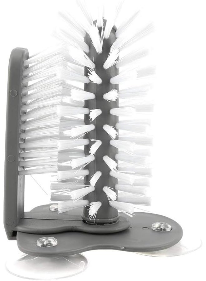 White Double-Sided Glass and Bar Brush Washer with Suction Base for Home or Kitchen Sink Tools, Long Leg Cup,Grey - Image 1