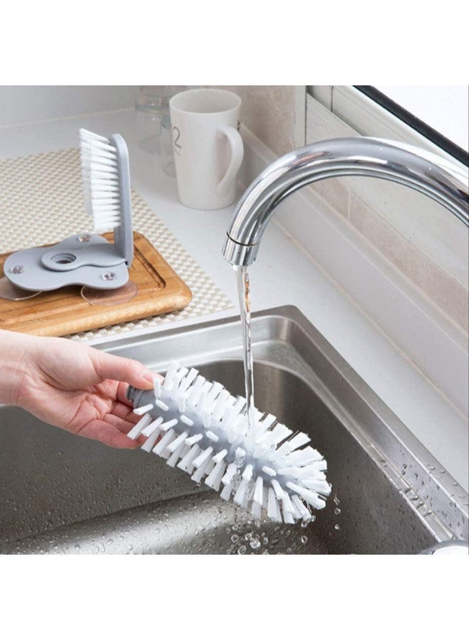 White Double-Sided Glass and Bar Brush Washer with Suction Base for Home or Kitchen Sink Tools, Long Leg Cup,Grey - Image 3