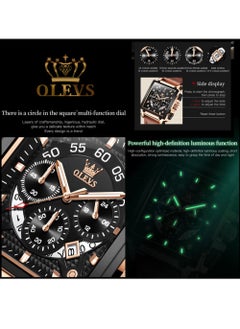 OLEVS OLEVS Men's Leather Multifunction Watch Quartz Classic Square Watch 9919  - Image 4