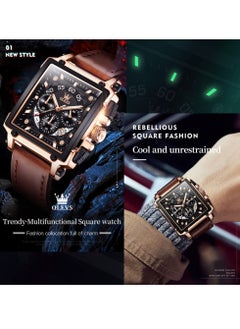 OLEVS OLEVS Men's Leather Multifunction Watch Quartz Classic Square Watch 9919  - Image 3
