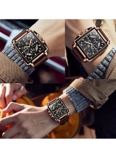 OLEVS OLEVS Men's Leather Multifunction Watch Quartz Classic Square Watch 9919  - Image 2