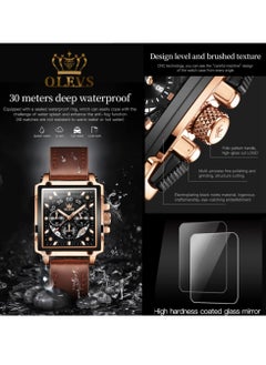 OLEVS OLEVS Men's Leather Multifunction Watch Quartz Classic Square Watch 9919  - Image 5