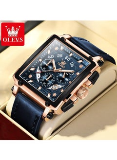 OLEVS OLEVS Men's Leather Multifunction Watch Quartz Classic Square Watch 9919  - Image 1