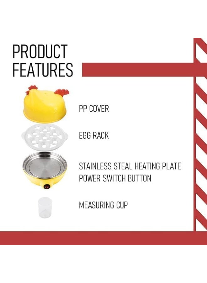 صانعة بيض كهربائية – تصميم دجاجة، تسع حتى 7 بيضات، تشغيل بلمسة واحدة، تحضير سريع (أصفر) - Image 5