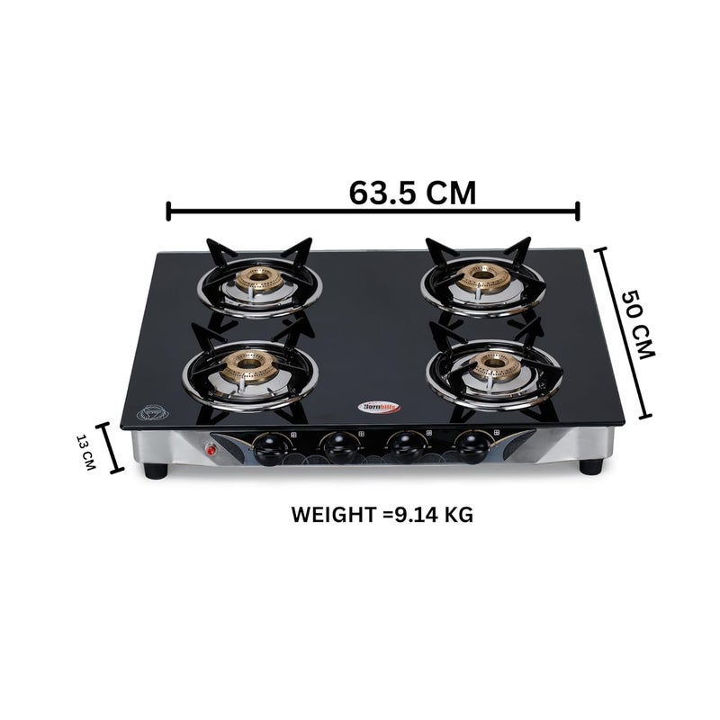 HORNBILLS HORNBILLS LPG Premium 3D Pan Support with Toughened Glass Stainless Steel Automatic Ignition Gas Stove 4 Brass Burners 1 Year Warranty By Hornbills Appliances  - Image 4