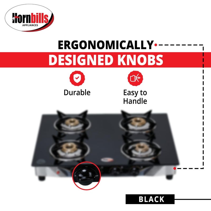 HORNBILLS HORNBILLS LPG Premium 3D Pan Support with Toughened Glass Stainless Steel Automatic Ignition Gas Stove 4 Brass Burners 1 Year Warranty By Hornbills Appliances  - Image 5