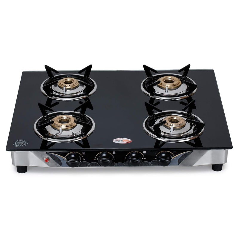 HORNBILLS HORNBILLS LPG Premium 3D Pan Support with Toughened Glass Stainless Steel Automatic Ignition Gas Stove 4 Brass Burners 1 Year Warranty By Hornbills Appliances  - Image 1
