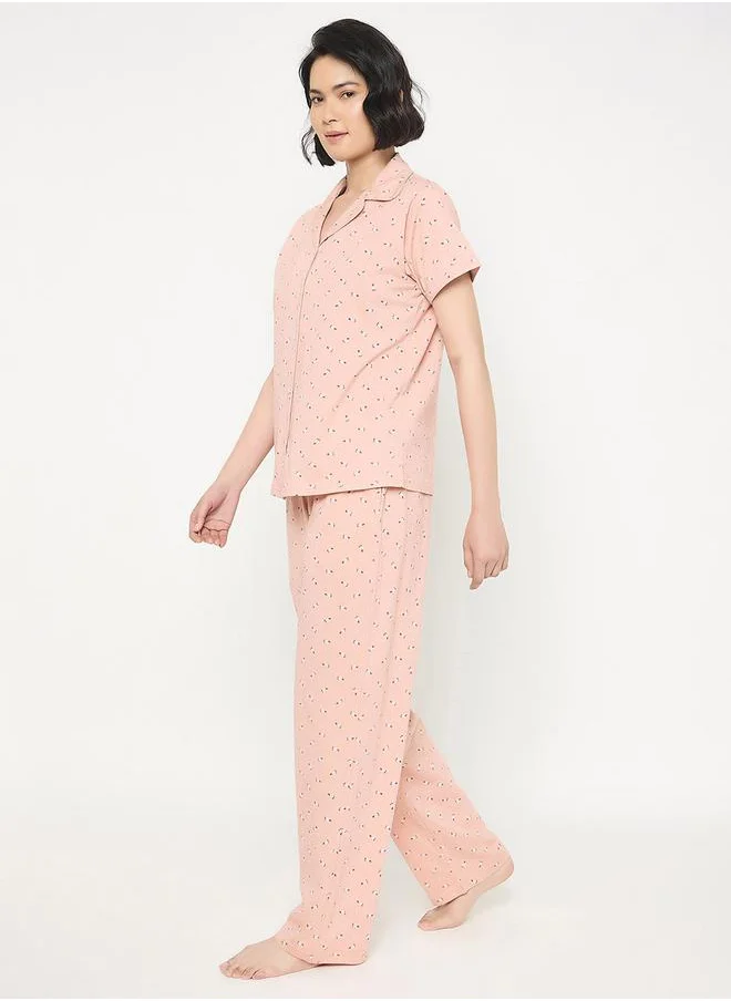 Clovia Clovia Floral Print Short Sleeve Shirt and Pyjama Set