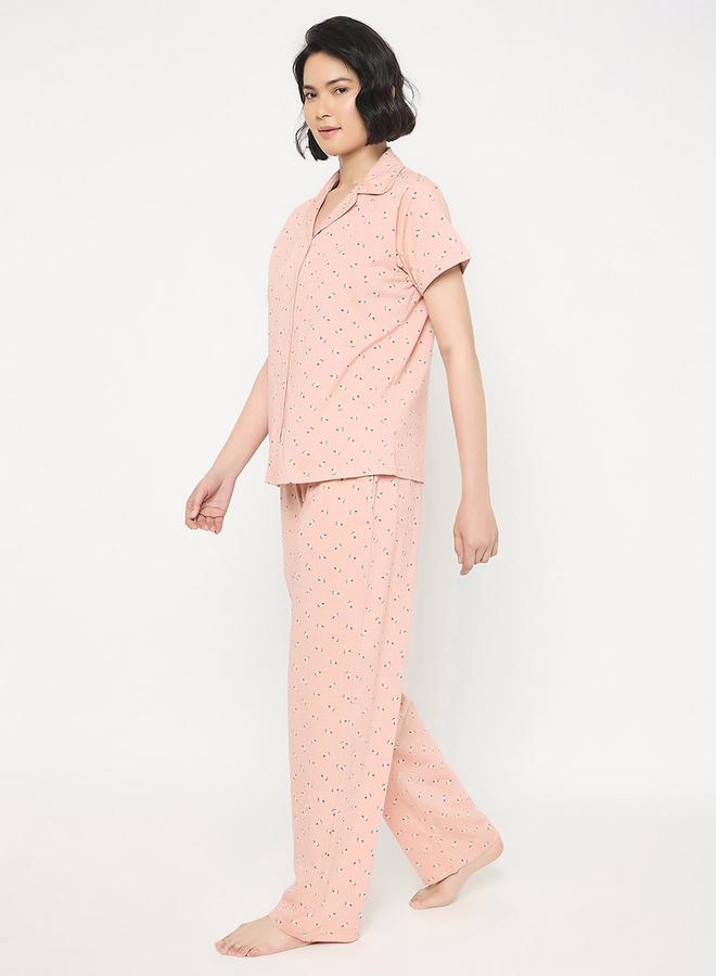 Clovia Floral Print Short Sleeve Shirt and Pyjama Set - Image 2