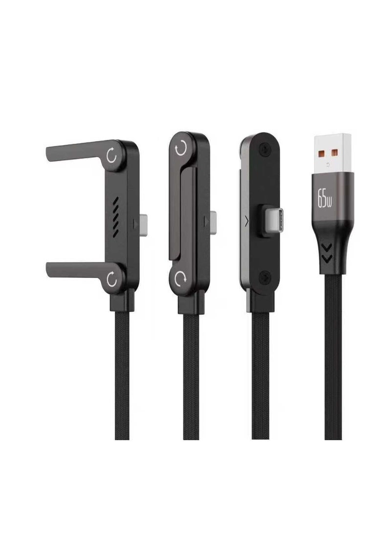 65W Braided Fast Charge Cable with Built-in Phone Stand, New Foldable Durable USB-C Cord 90 Degree USB C Cable Right Angle Multi-Functional Charger Cord, USB to Type-C 1.5M (1-PCS) - Image 1