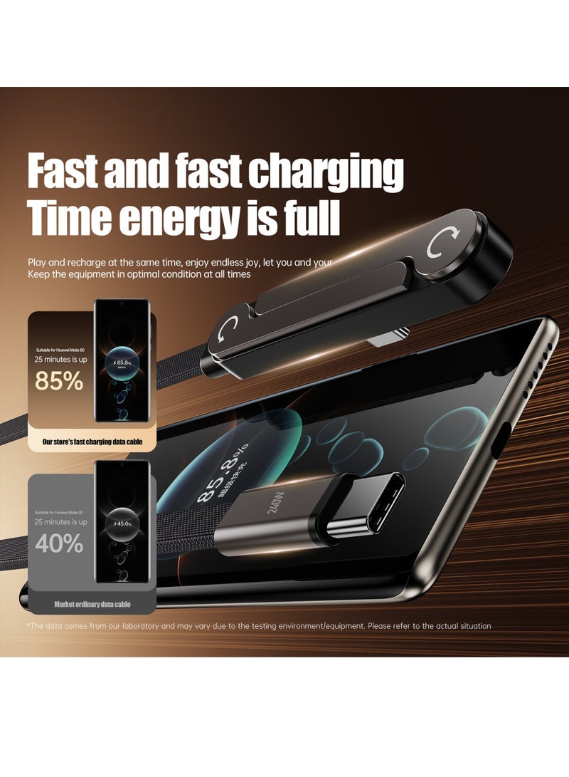 65W Braided Fast Charge Cable with Built-in Phone Stand, New Foldable Durable USB-C Cord 90 Degree USB C Cable Right Angle Multi-Functional Charger Cord, USB to Type-C 1.5M (1-PCS) - Image 3