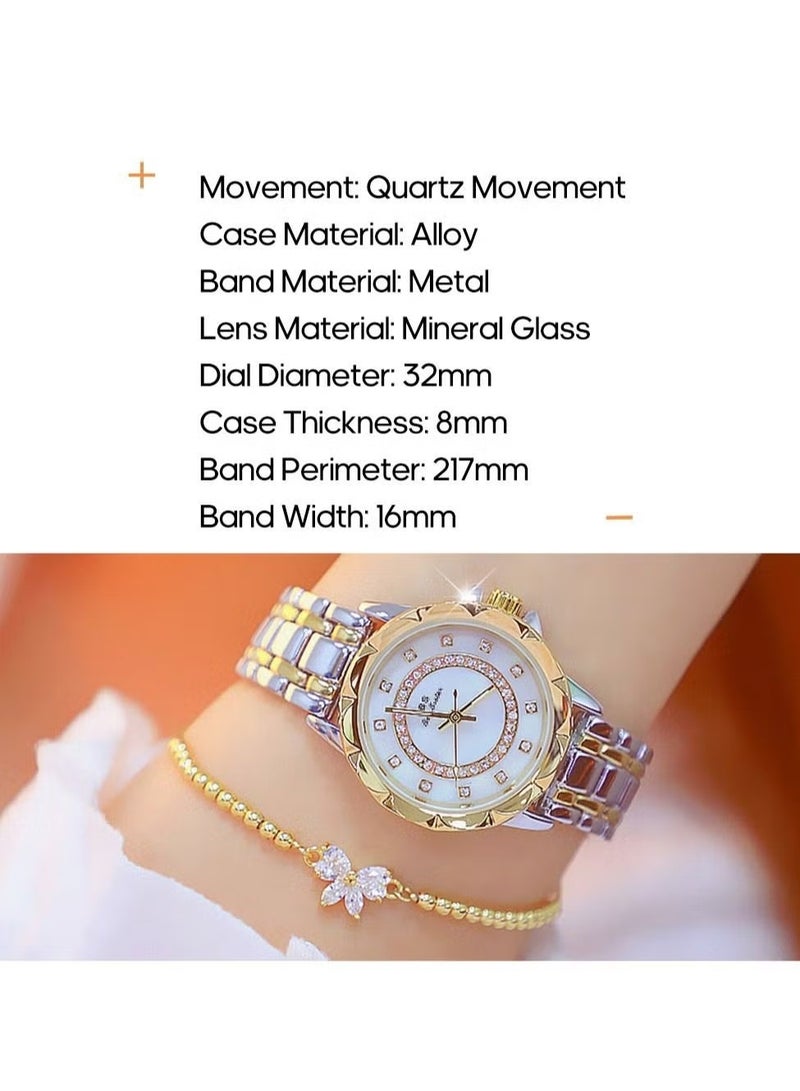 بي إس الساعات المعدنية الموضة للنساء مع ساعة محاكاة الساعات الماس اللامعة الساعات الكوارتز ومجموعة الأساور - Image 4