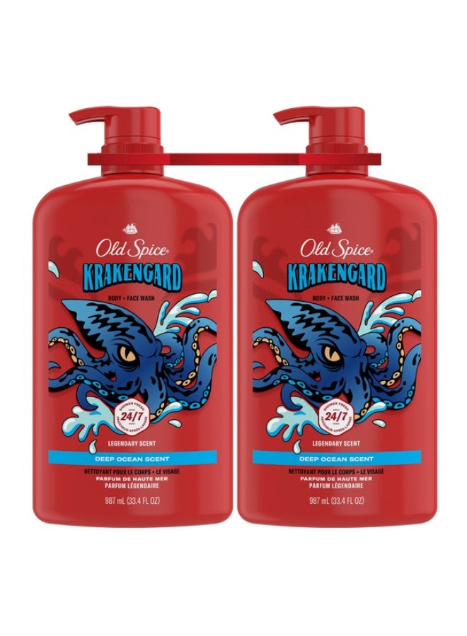 Old Spice Krakengard Body Wash For Men, 24H Freshness, Rich Lather & Deep Clean, Masculine Ocean-Inspired Scent - 987 ml Pack Of 2 - Image 1