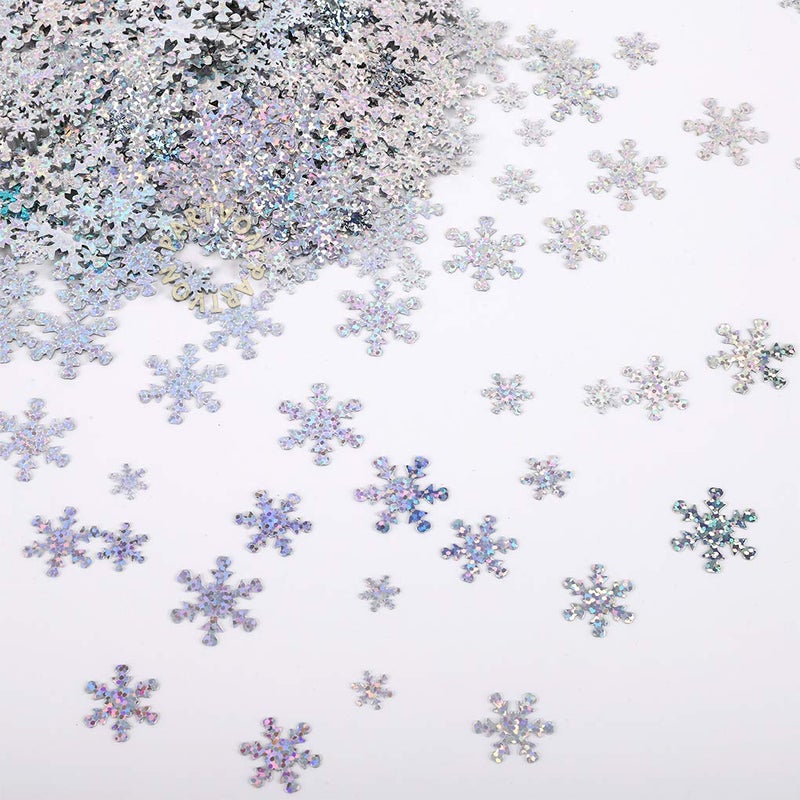 PARTVON Christmas Snowflake Confetti Decoration 1500pcs Snowflakes Frozen Party Confetti Winter Wonderland Birthday Baby Shower Wedding Sequins Christmas Party Sprinkles Confetti Decorations Silver - Image 2