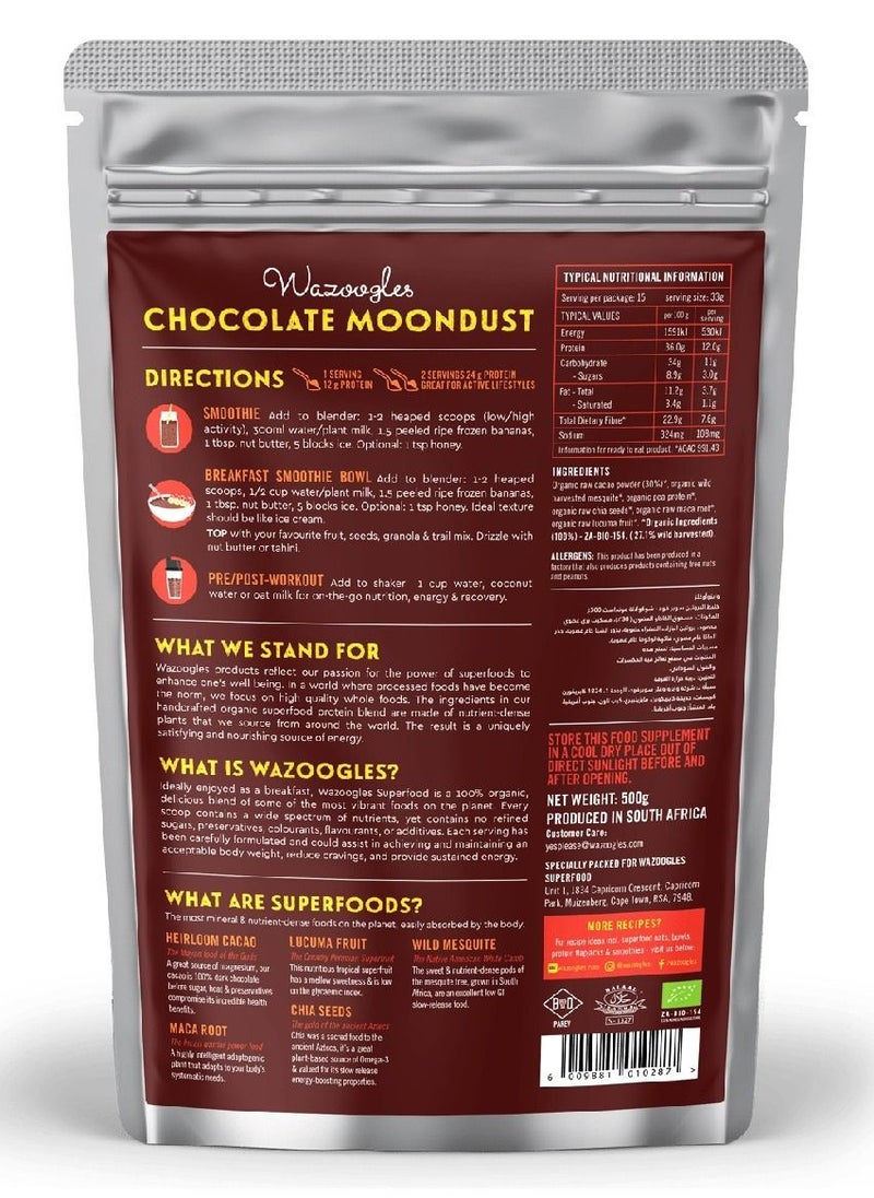 Wazoogles - Organic Gluten Free and Vegan Superfood Protein Blend, Chocolate Moondust, 500g - Image 1