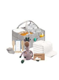 Generic New Born Bundle- Baby Diaper Caddy Organizer, Baby Cotton Washcloths, Handmade Animal Plush Toy- Baby Hair Brush And Comb Set- Crochet Baby Booties Newborn Socks- Perfect Gift For Newborns  - Image 1