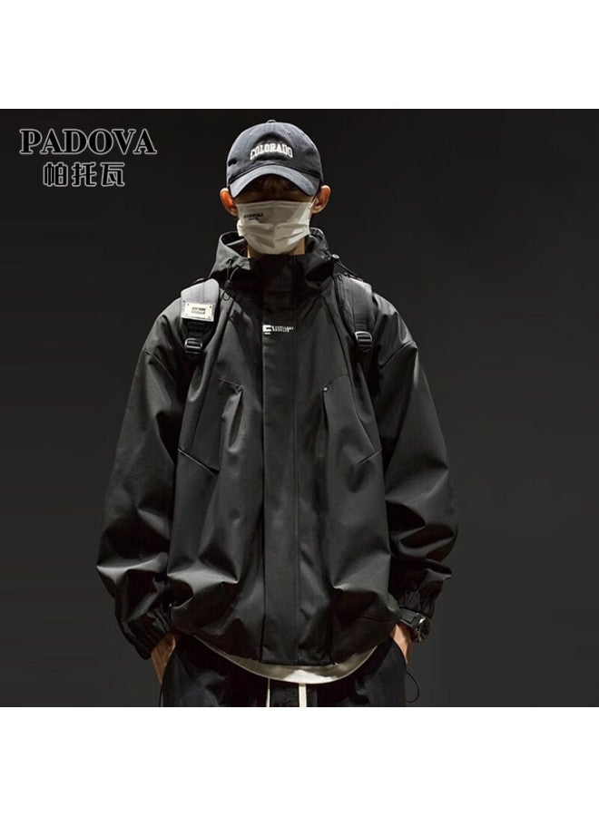 Patuowa Outdoor Hooded Jacket For Women, Autumn And Winter Couples' Windproof Waterproof Mountaineering Jacket For Men, Black, Size S