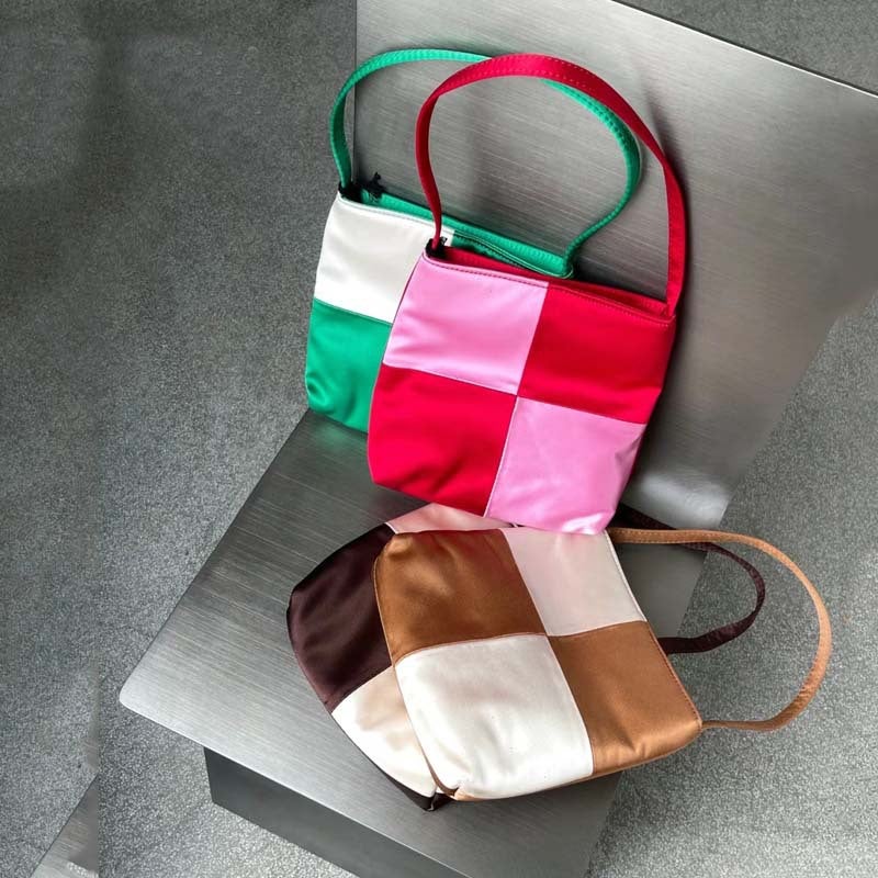 Vintage Checkered Patchwork Mini Shoulder Bag - Image 1