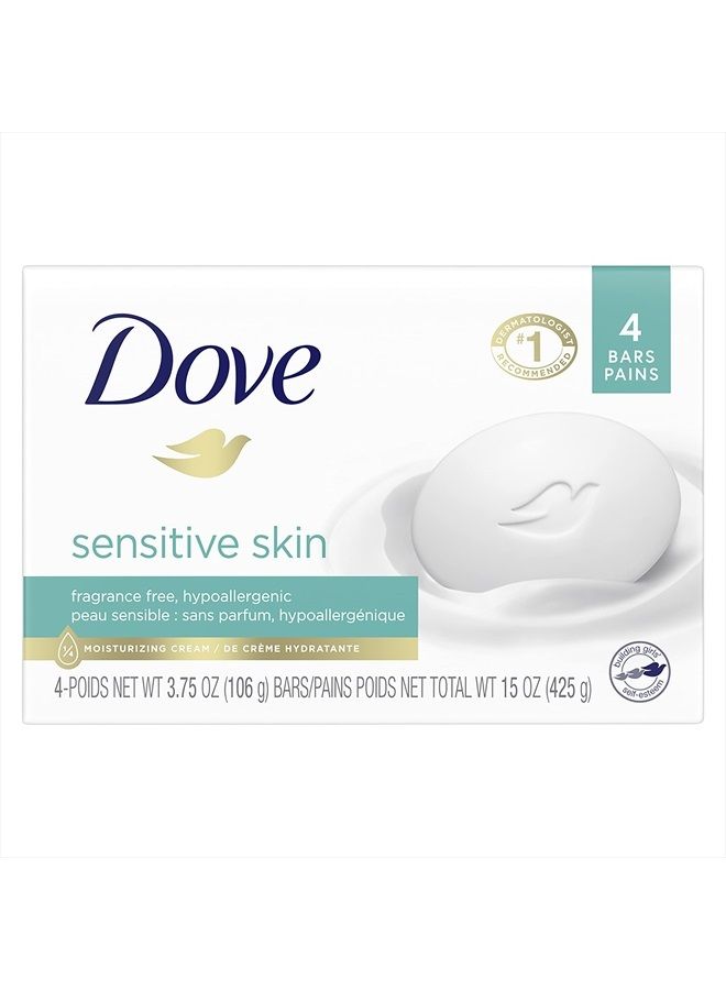 Dove بار الجمال أكثر ترطيبًا من صابون البار لبشرة أنعم، خالي من العطور، مضاد للحساسية للبشرة الحساسة مع منظف لطيف 3.75 أونصة، 4 قطع (عبوة من 1) - Image 1