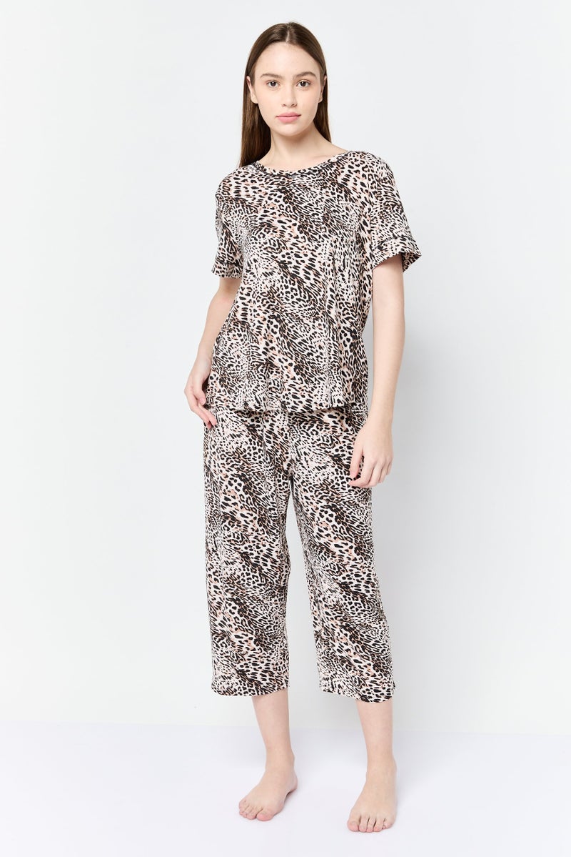 ANNE KLEIN Women 2 Pieces Animal Print Pajama Set, Multicolor - Image 1