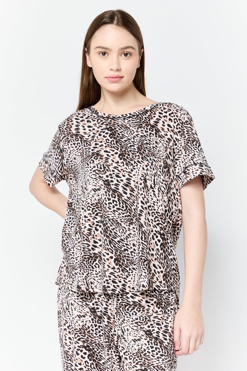 ANNE KLEIN Women 2 Pieces Animal Print Pajama Set, Multicolor - Image 2