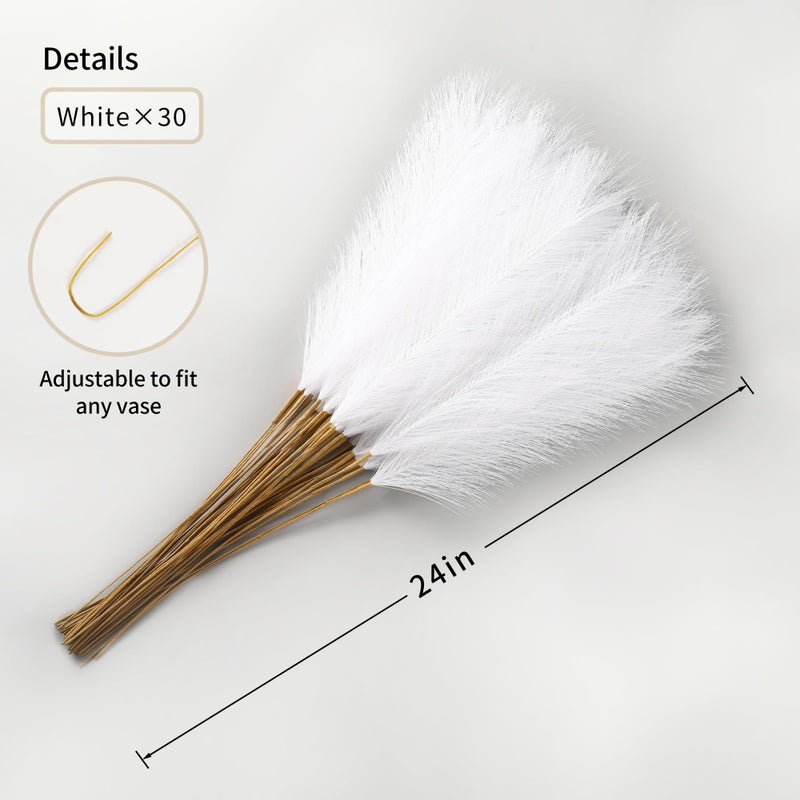 Wertuirk 30pcs White Pampas Grass - 24 Inch Faux Pampas Grass Decor, Artificial Tall Pampas Grass for Wedding Flower Arrangement, Party Decorations, Christmas and Home Decor (White) - Image 2