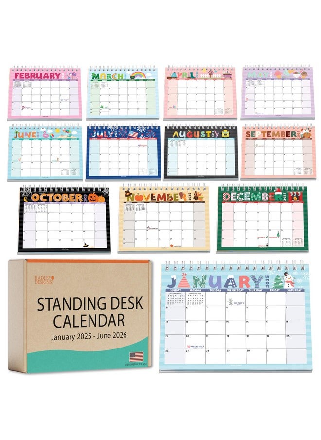 Hadley Designs Small Desk Calendar 2025 - Compact 6X8" Small Desk Calendar 2025 Standing Flip, Doodle 2025 Desk Calendar Small For Home, Office, Or Classroom, Runs From January 2025 To June 2026  - Image 1