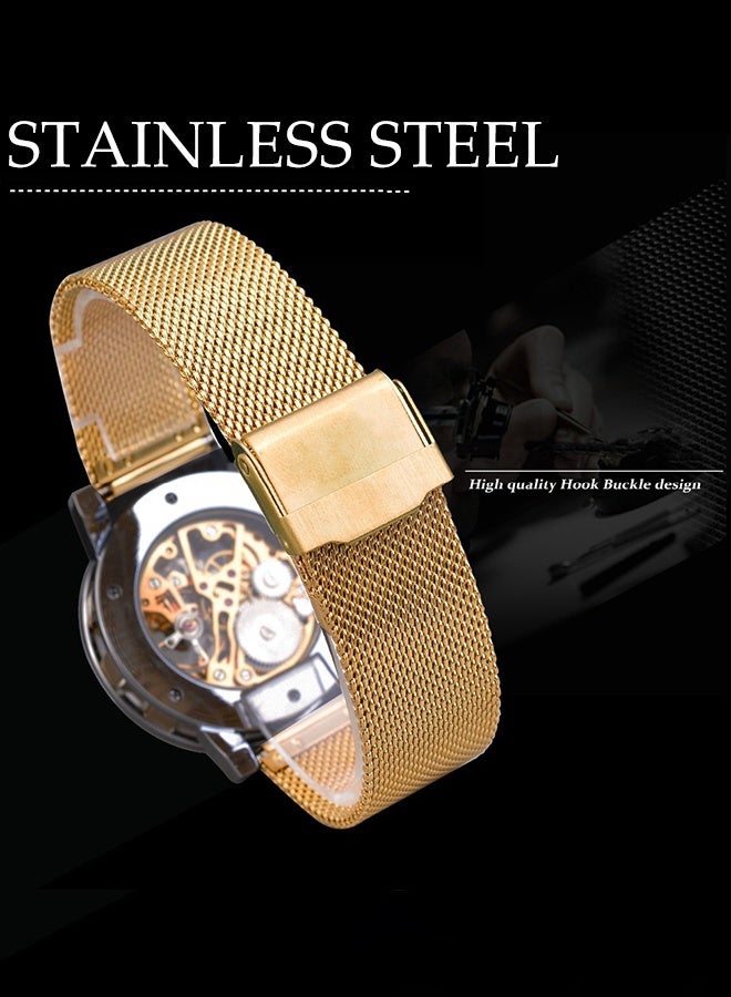 DUNISO Men's Watch Fashion Business Watch,Retro Manual Mechanical Skeleton  Watch ,with Diamond and Carving Flower,Luminous Mesh Strap Watch - Image 3