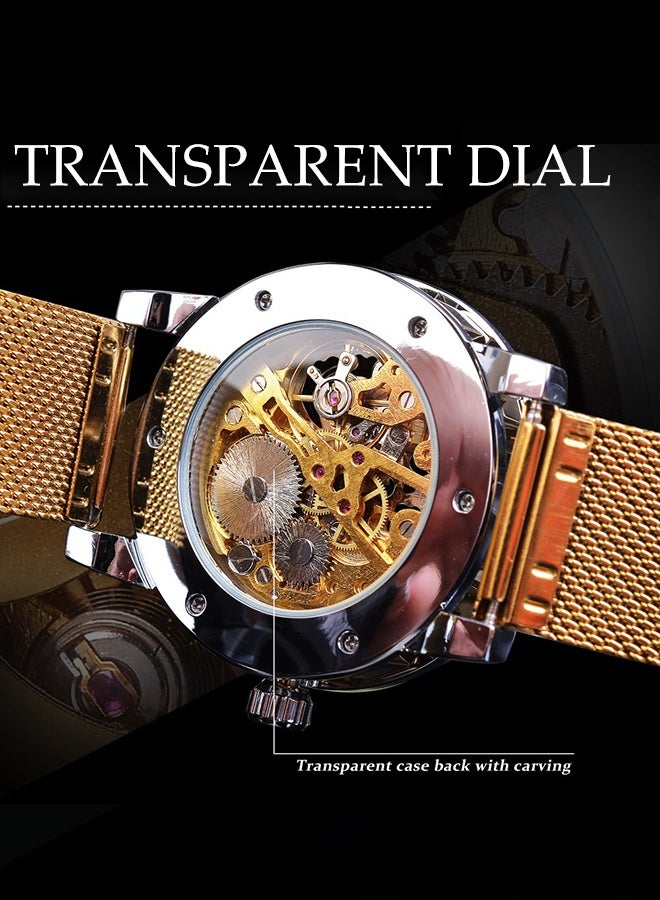 DUNISO Men's Watch Fashion Business Watch,Retro Manual Mechanical Skeleton  Watch ,with Diamond and Carving Flower,Luminous Mesh Strap Watch - Image 4