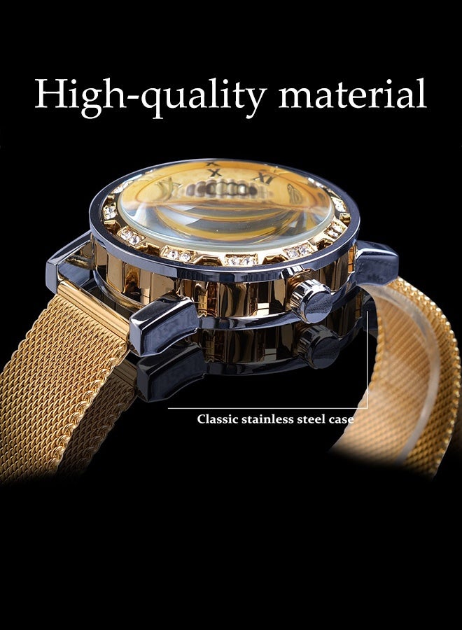 DUNISO Men's Watch Fashion Business Watch,Retro Manual Mechanical Skeleton  Watch ,with Diamond and Carving Flower,Luminous Mesh Strap Watch - Image 5