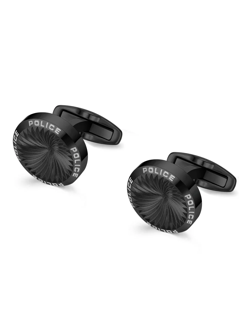 بوليس Gyre Black Grid Pattern Stainless Steel Branded Cufflinks for Men