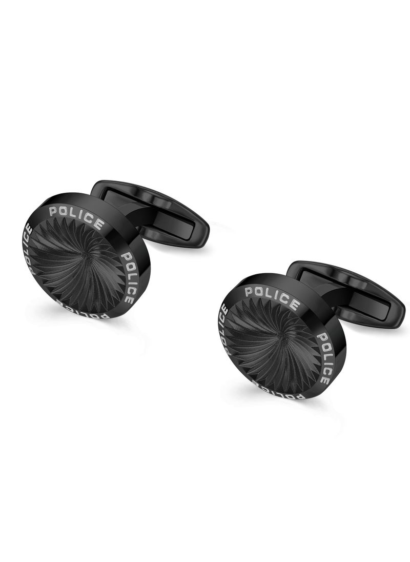 POLICE Gyre Black Grid Pattern Stainless Steel Branded Cufflinks for Men  - Image 2