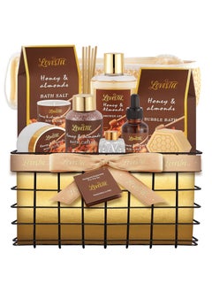 Valentines Day Spa Gift Baskets For Women Honey Almond Bath and Body Set Birthday Gift Shower Gel Bubble Bath Body Butter Bath Salt Body Oil Candle Bath Caviar Soap Home Diffuser Scrubber