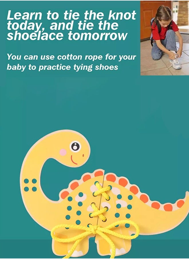 BAYBEE Wooden Dinosaur Lacing Toys For Toddlers, Threading Lacing Game Puzzle Toys For Kids, Wooden Dinosaur Toys With Lace, Learning Educational Baby Dinosaur Toys Puzzle For Kids 3+ Years Boys Girls  - Image 2