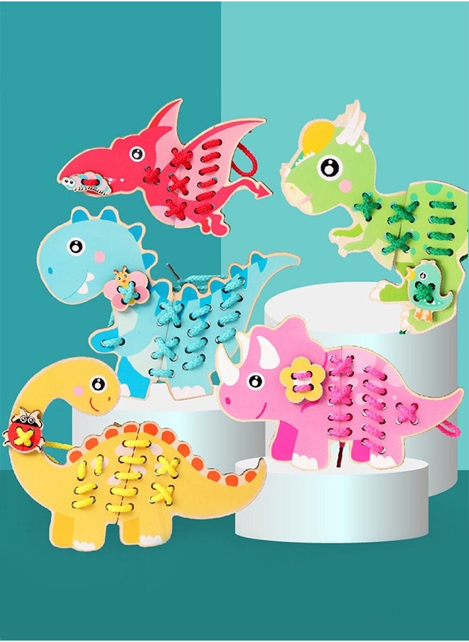 BAYBEE Wooden Dinosaur Lacing Toys For Toddlers, Threading Lacing Game Puzzle Toys For Kids, Wooden Dinosaur Toys With Lace, Learning Educational Baby Dinosaur Toys Puzzle For Kids 3+ Years Boys Girls  - Image 3