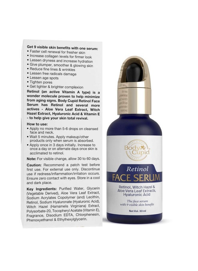 BODY CUPID - Retinol Face Serum With Hyaluronic Acid, Witch Hazel, & Aloe Extract - 9 Skin Benefits - 30Ml - Image 1