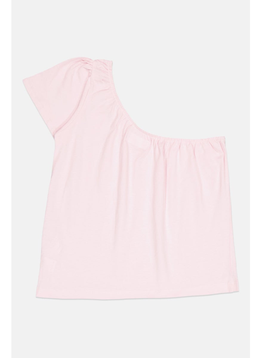 Lefties Kids Girl One  Shoulder Solid Top, Baby Pink  - Image 2