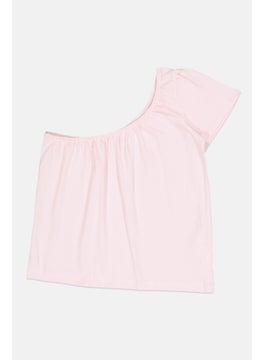 Kids Girl One  Shoulder Solid Top, Baby Pink